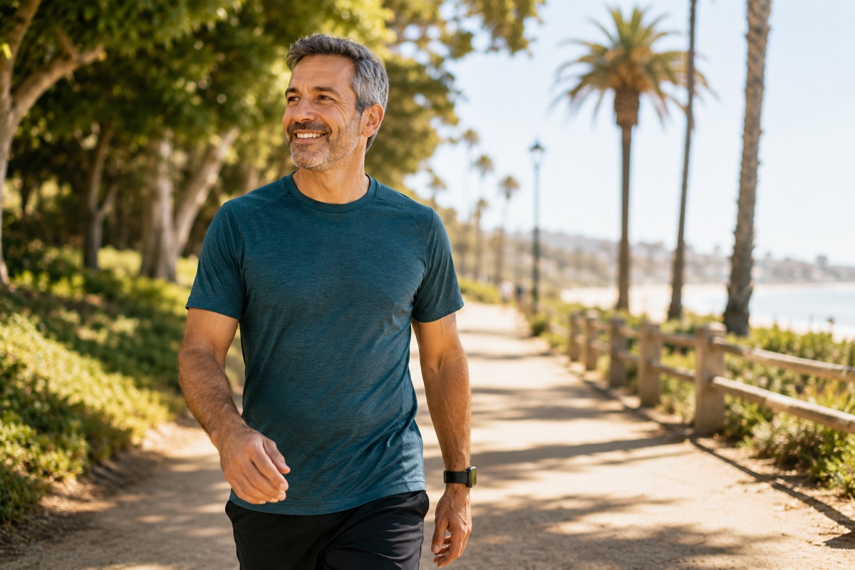 A sunny coastal park path in Southern California