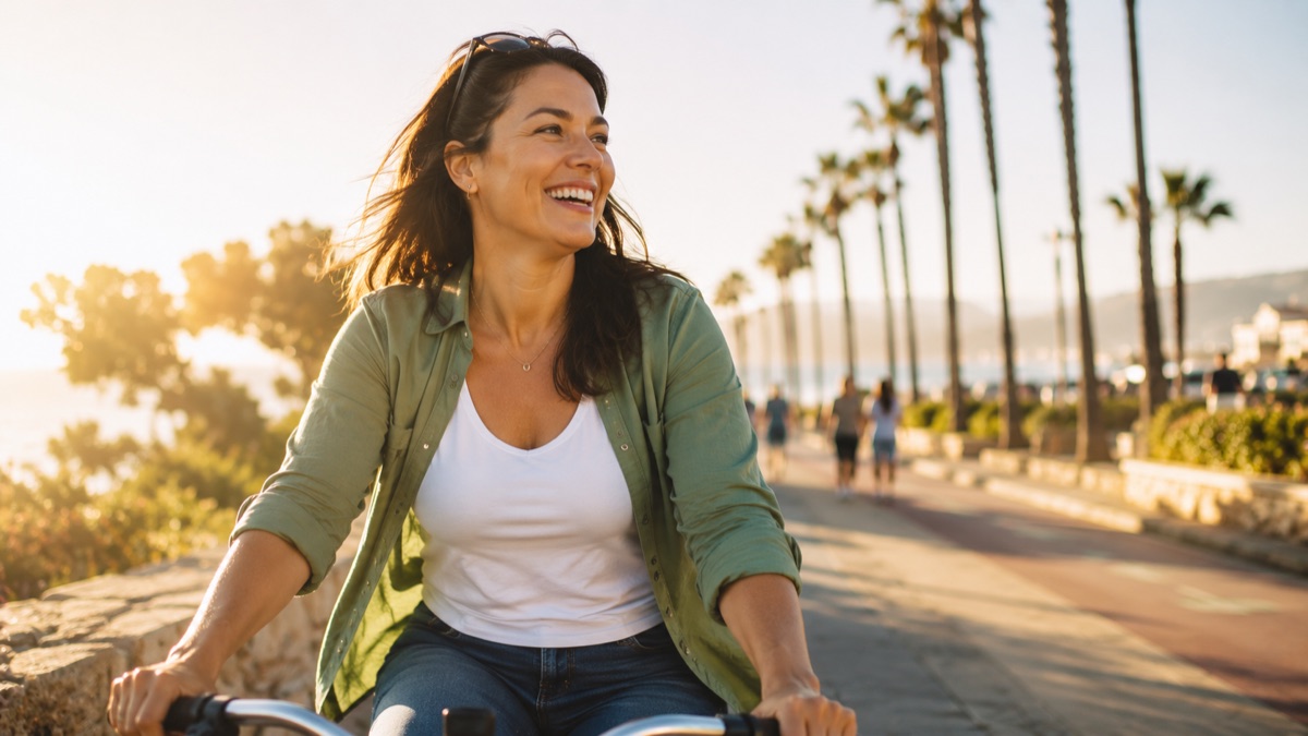 A golden-hour bike ride by the sea